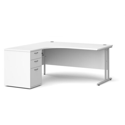 Crescent Corner Desk And High, Left Hand Desk With Drawers